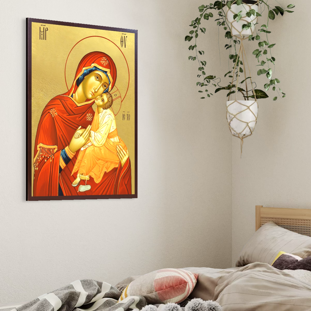 Tablou canvas cu icoana pictata cu fecioara maria si pruncul